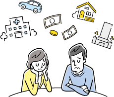 お金について悩む夫婦のイラスト
