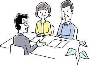 スタッフに相談をする夫婦のイラスト